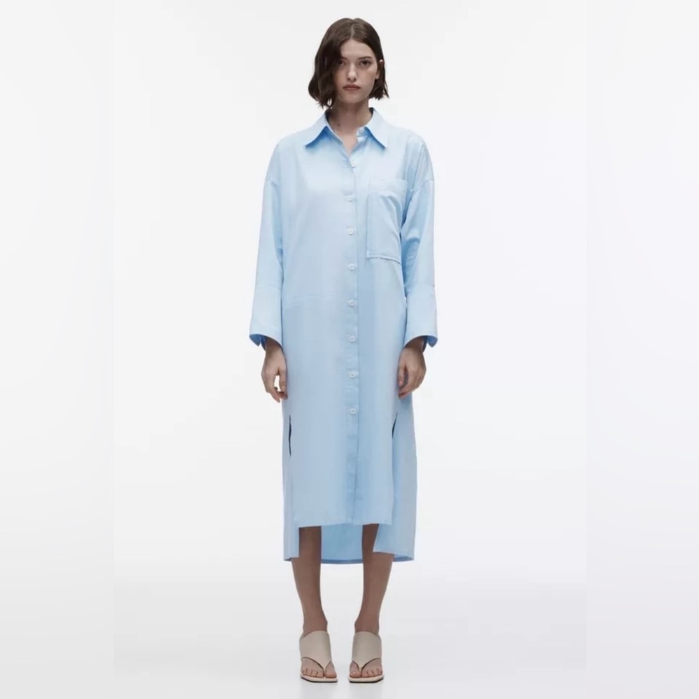 ZARA POPLIN SHIRT MIDI DRESS  SKY BLUE Oversized Size Small